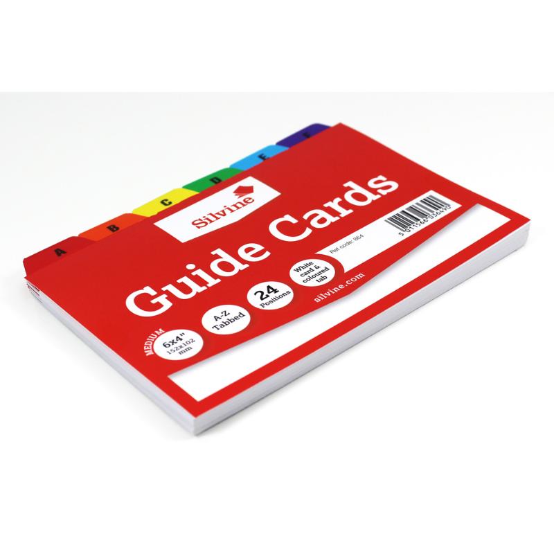 A-Z guide cards with coloured tabs, perfect for organizing files and study materials, 6x4 inches in size.
