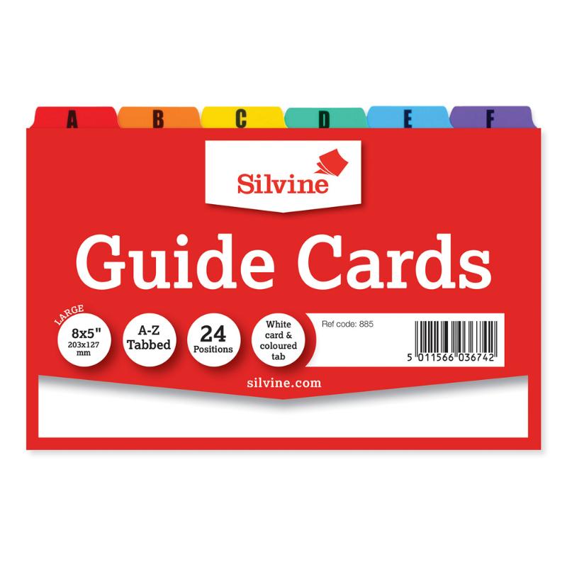 Silvine Guide Cards 8x5 A-Z with 24 white cards and vibrant coloured tabs for easy organization and quick access to information.