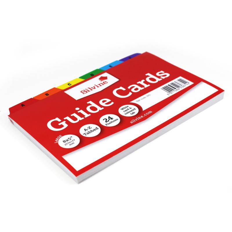 Silvine Guide Cards: Set of 24 white A-Z cards with colorful tabs, perfect for organizing notes and documents, 8x5 inches.