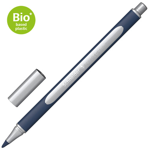 Silver Schneider Metallic Rollerball pen with 0.4mm tip for smooth writing and vibrant ink on coated surfaces.