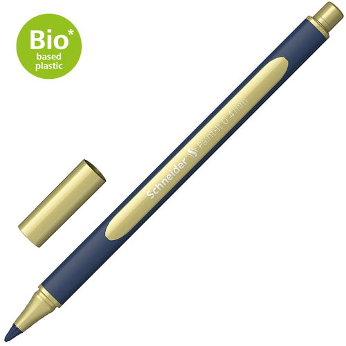 Schneider Metallic Rollerball 0.4mm in gold, ideal for precise writing and drawing on smooth, non-absorbent surfaces.
