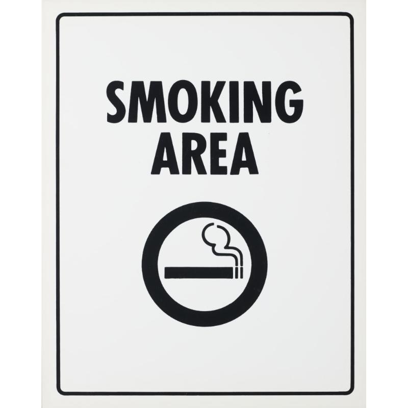 White plastic sign for smoking area, 290x230mm, durable and weather-resistant for clear outdoor communication.