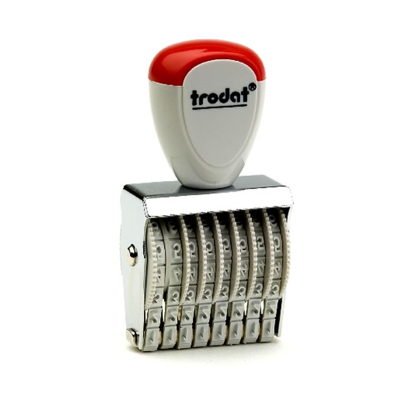 Trodat Classic Numberer 1538 with 3mm character size, 8 customizable bands, ergonomic grips, and durable metal frame.