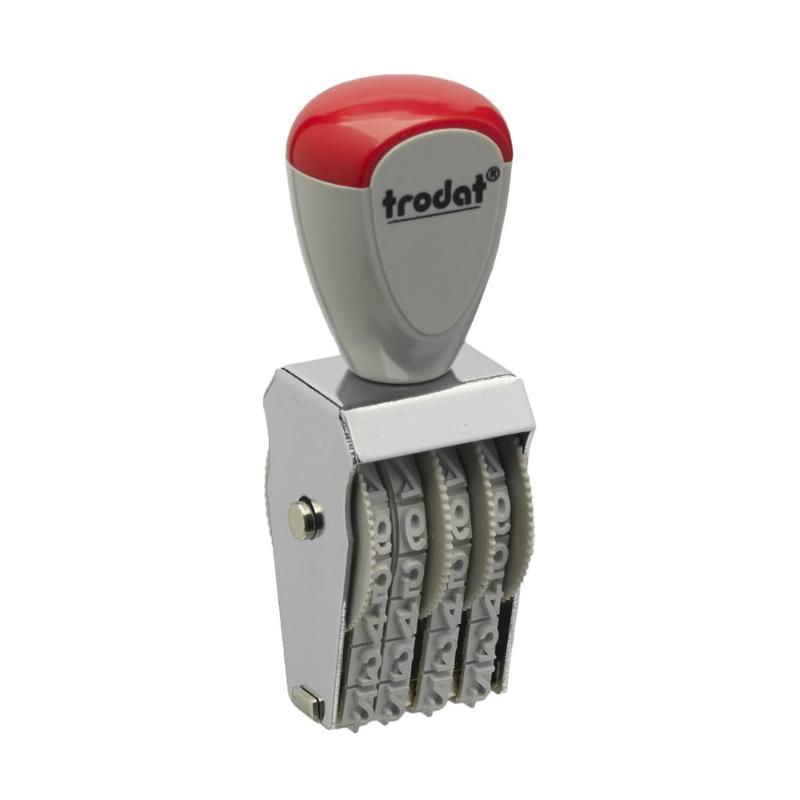 Trodat Classic Numberer 1554: Ergonomic number stamp with 5mm characters, four customizable bands for precise numbering.
