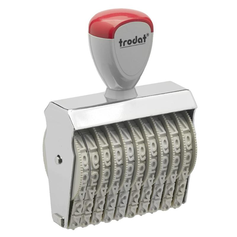 Trodat Classic Numberer 15910: durable numbering stamp with 9mm characters, 10 customizable bands, ergonomic grip, metal frame.
