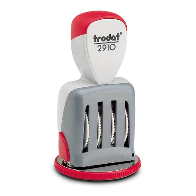 Trodat Classic Text Timer/Dater 2910/U24 with 24-hour time, ergonomic grip, and 50mm text plate for efficient stamping.