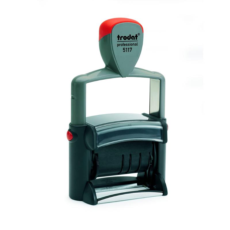 Trodat Professional Dial-A-Phrase Dater 5117 with ergonomic design, 4mm date size, and multiple phrases for efficient document management.