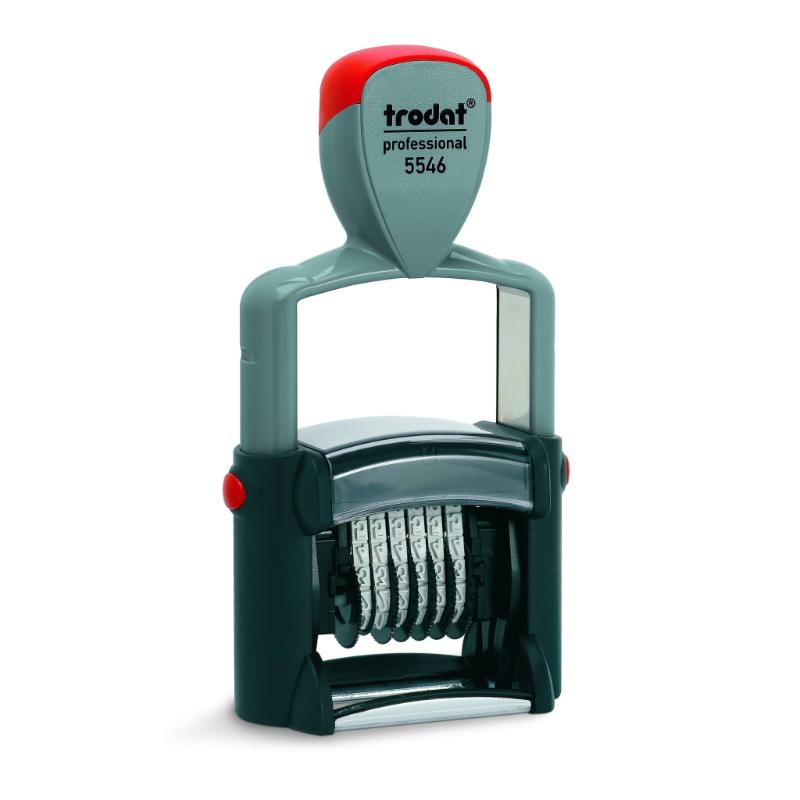 Ergonomic Trodat Professional 4.0 Numberer 5546 with six bands, customizable pads, and clean, precise imprints for efficient numbering.