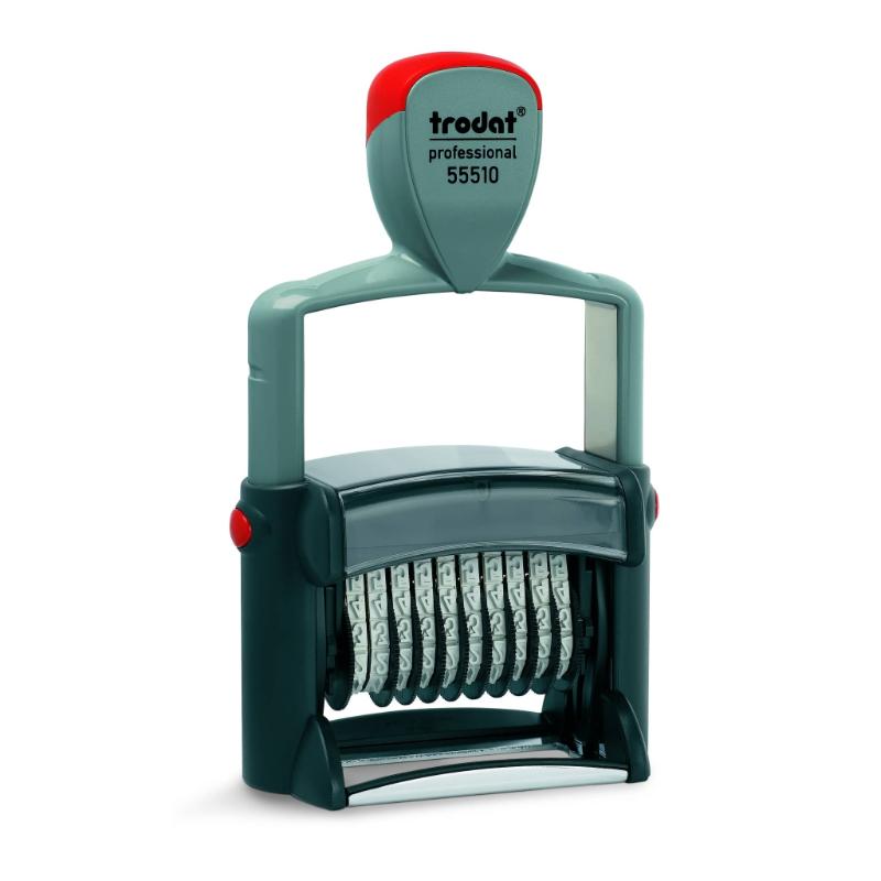 Trodat Professional 4.0 Numberer 55510 stamp with 5mm characters, 10 bands, and ergonomic design for clear, efficient numbering.