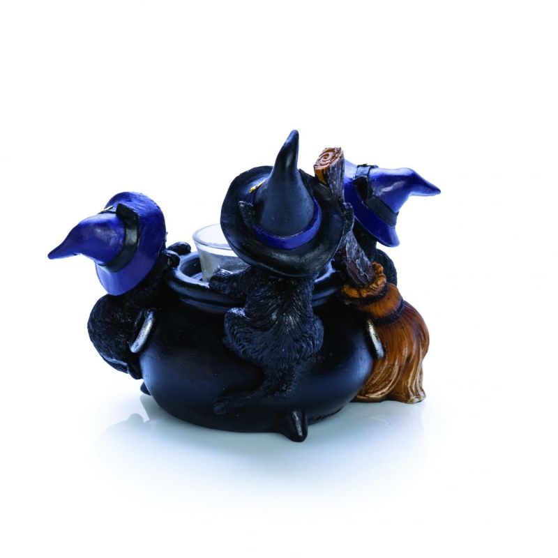 Tealight Holder - Black Cat Cauldron (12.5cm)