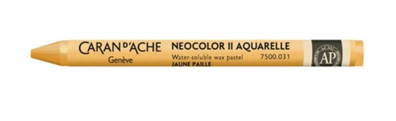 Pack of 10 Caran d'Ache Neocolor II orangish yellow crayons, ideal for versatile wet and dry artistic techniques.