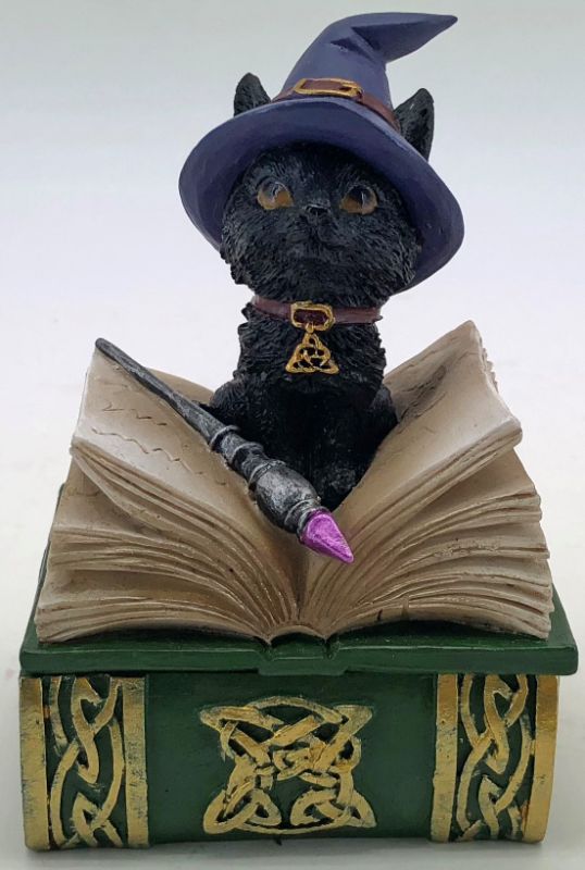 Ornamental Box - Black Magic Cat Book (11cm)