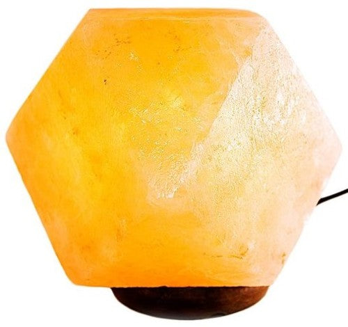 USB-powered orange Himalayan salt lamp in a diamond shape, offering soothing glow and health benefits for any space.