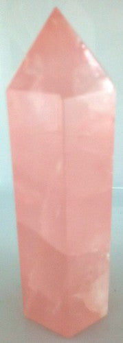 10cm tall rose quartz point with a soft pink hue, symbolizing love and healing, perfect for meditation and decor.