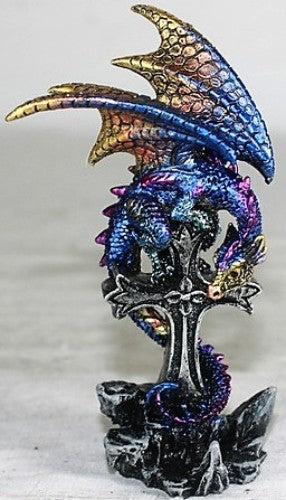 A beautifully crafted dragon entwined with a cross, measuring 6.50 x 4 x 11.50 cm, perfect for decor or gifts.