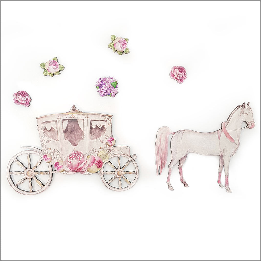 Pine wall art featuring a horse and carriage, crafted from eco-friendly veneer, ideal for rustic home decor.