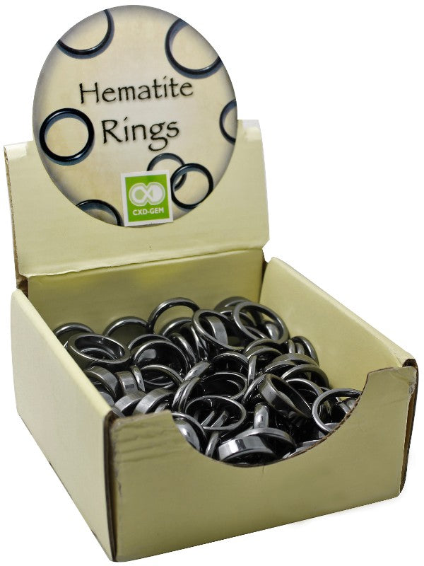 Mini Hematite Ring set featuring 100 mixed sizes, offering striking shine and holistic healing properties for jewelry making.