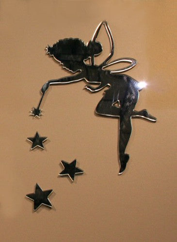 Enchanting Tinkerbell wall art in mirror acrylic, featuring stars; perfect for whimsical home decor.