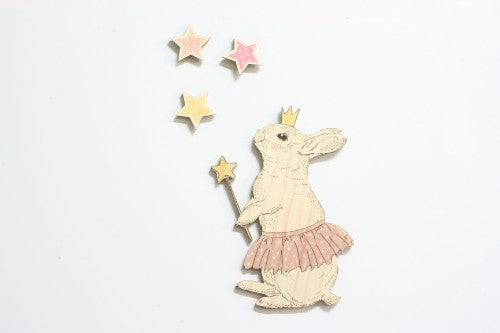 Pine wall art featuring charming Bellarina bunnies, perfect for adding warmth and whimsy to any home decor.