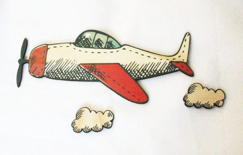 Pine Wall Art Plane Set featuring colorful airplane designs on eco-friendly wood for playful decor in children's rooms.