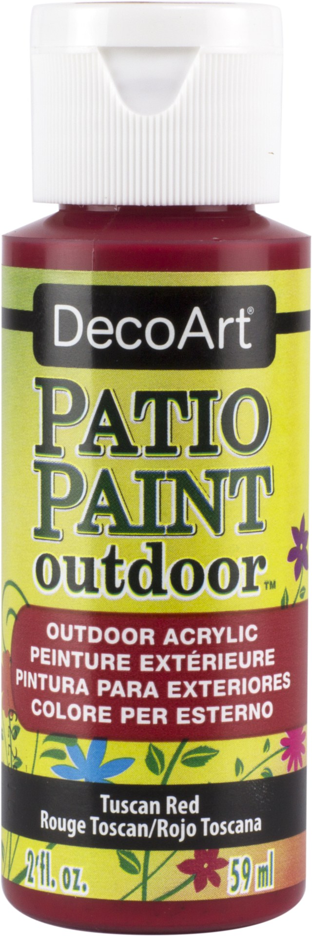 Vibrant 2oz Tuscan Red Patio Paint for outdoor projects, scuff-resistant, and water-based for easy cleanup.