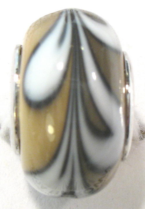 Handmade brown glass beads with rhodium finish, perfect for DIY jewelry on Pandora 3mm bracelets. 4 pieces per bag.