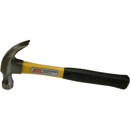 20oz Xcel Carpenter's Hammer with durable fibreglass shaft and non-slip rubber grip for precise hammering tasks.