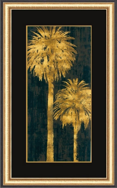 Framed art featuring serene palm trees, 50x100cm, adds tropical elegance to any space with warm tones and protective glass.