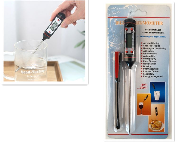 Digital thermometer (18cm) for precise temperature measurement in cooking and experiments, with easy-to-read display.