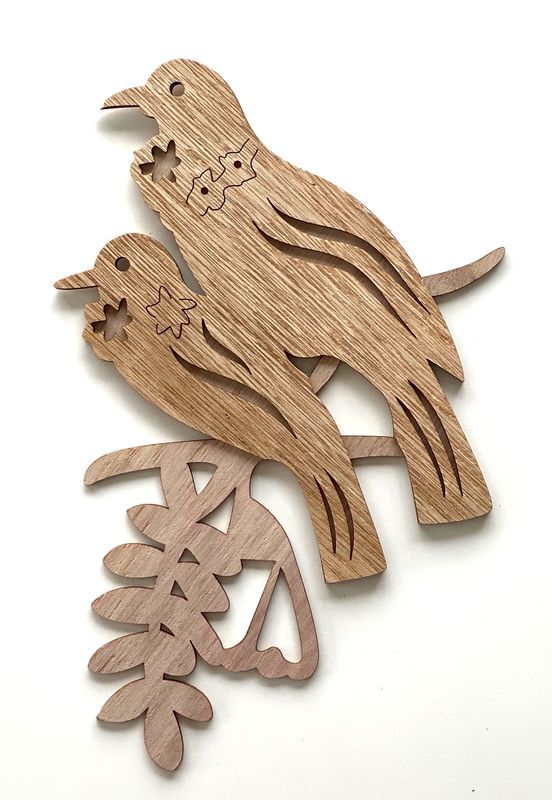 Elegant MDF Tui wall art set (2 pieces, 30cm) showcasing nature's beauty for modern home decor.