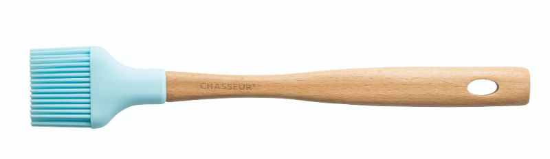 Duck Egg Blue basting brush with silicone head and beech wood handle, perfect for cooking without scratching cookware.