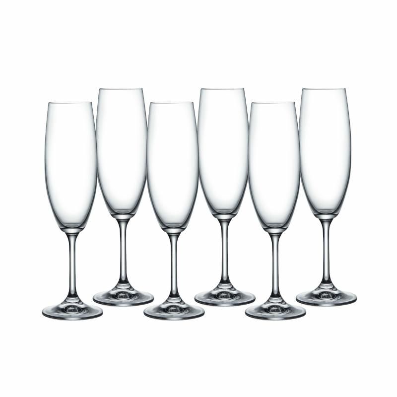 Set of 6 Bohemia Lara 220ml champagne flutes, crafted from lead-free crystalline glass for elegant sipping and style.