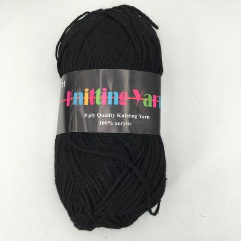Set of 6 skeins #11 Black 100g knitting yarn, soft 100% acrylic, perfect for cozy projects and versatile crafting.