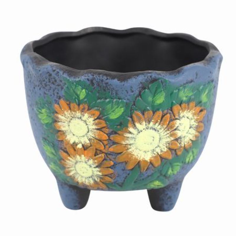 Set of 2 stylish ceramic pots with floral design, perfect for showcasing small flowers, herbs, or succulents indoors or outdoors.