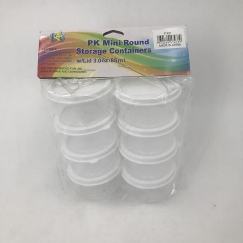 Mini round storage containers (85ml, 96pcs) for organizing snacks, crafts, and supplies with secure lids and compact design.