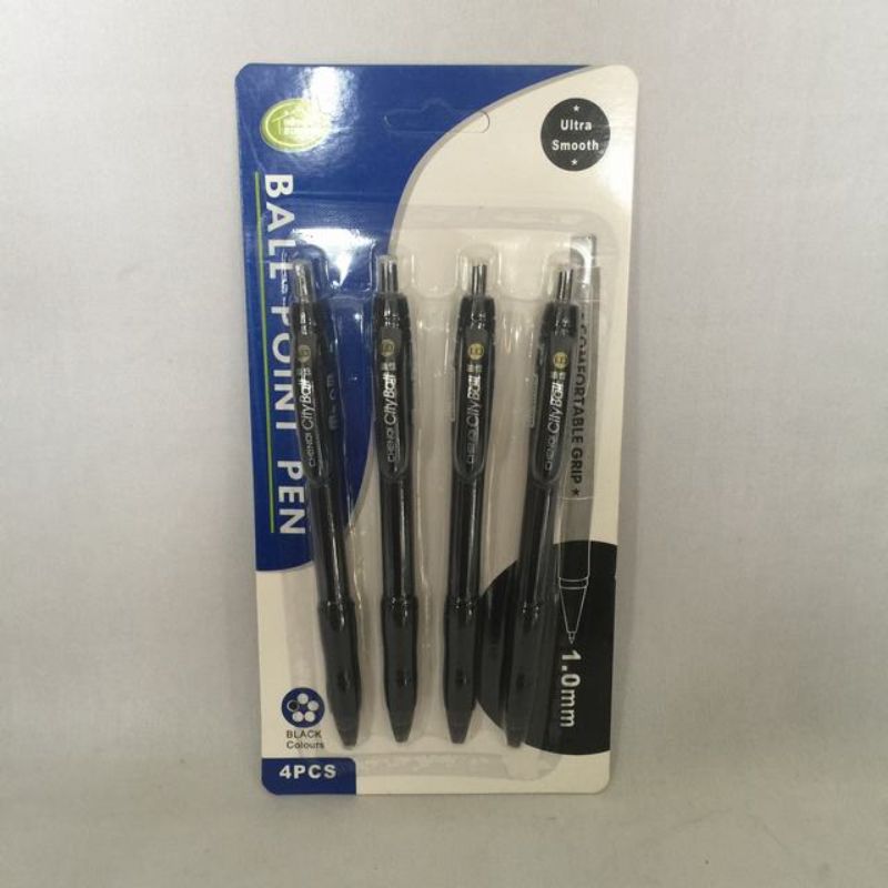 Four black ballpoint pens in each of 12 packs, designed for smooth writing and durability, perfect for everyday use.