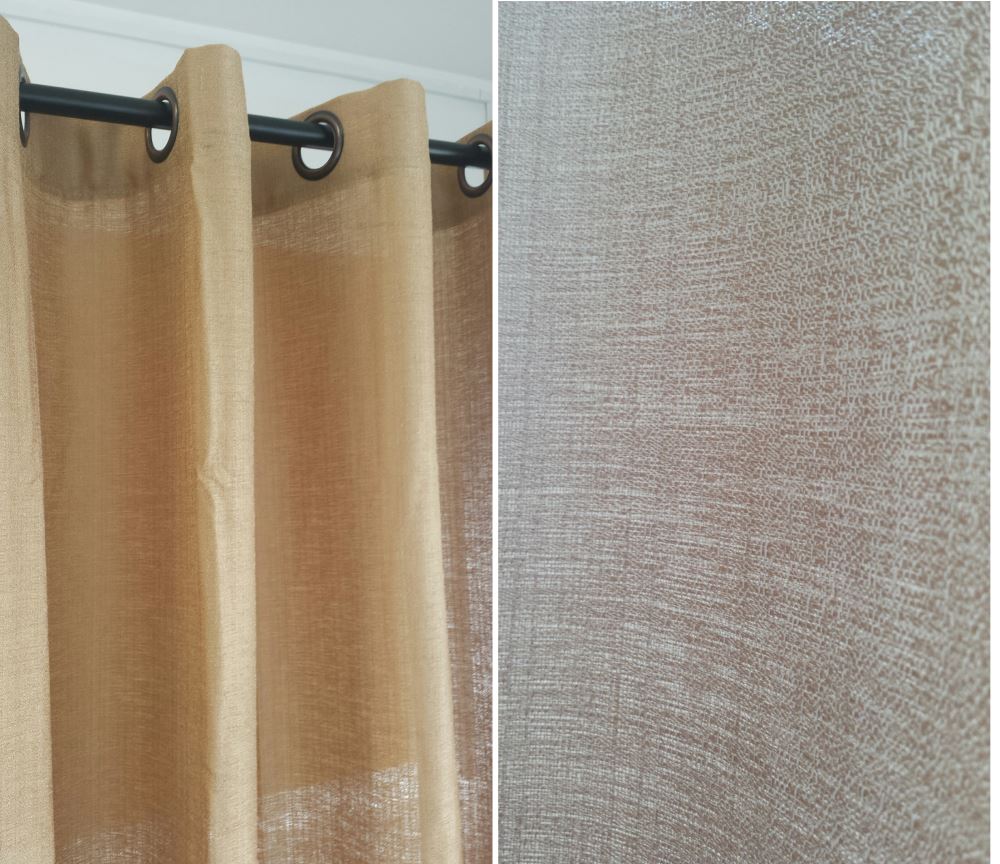 Elegant light coffee curtains, 145cm x 230cm, crafted from heavy textured fabric for style and light control. Perfect for any room.