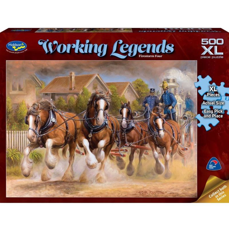 XL jigsaw puzzle featuring artwork by Almar Zaadstra, showcasing Australian farming, Clydesdales, and traditions.