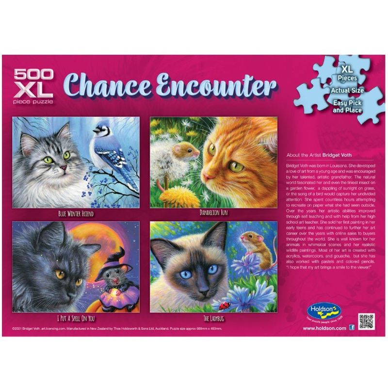 XL jigsaw puzzle featuring whimsical artwork of animals in fantasy scenes by Bridget Voth, 500 pieces, measures 688mm x 493mm.