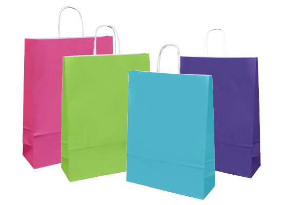 Violet gift bags with twist handles, 50 units, premium quality, ideal for retail packaging and crafts.