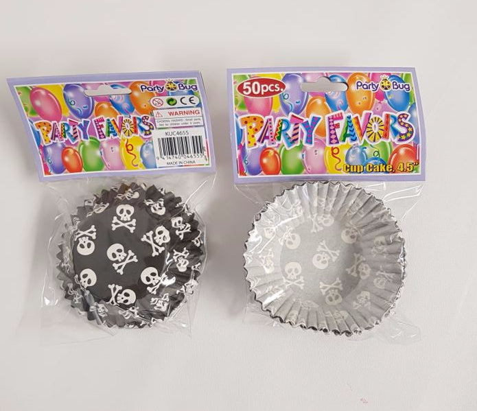 Vibrant pirate-themed cupcake cases in a pack of 50, perfect for parties and celebrations at a clearance price.