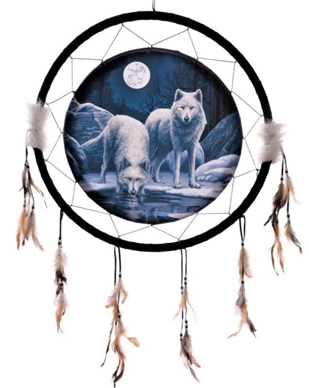 60cm Dreamcatcher by Lisa Parker featuring winter warriors, intricate details, and elegant feathers for home decor and restful sleep.