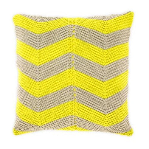 Bright yellow Aura Chevron Cushion with a bold pattern, perfect for adding vibrancy and comfort to any living space.