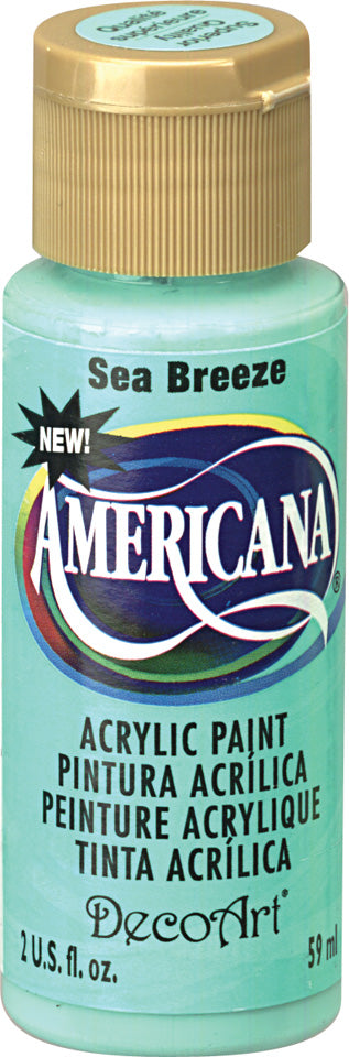Americana Acrylics 2oz Sea Breeze paint bottle, showcasing vibrant color for versatile art and craft projects.