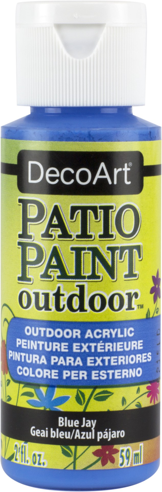 Vibrant blue jay outdoor acrylic paint for durable, stunning decor on various surfaces like wood and concrete.