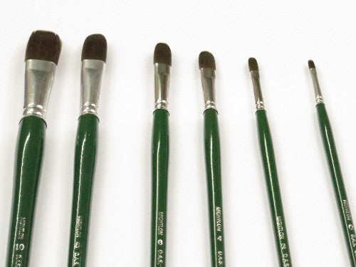 Premium S6400 Mightlon L/H Filbert #4 brush featuring greenish gray filaments and seamless aluminum ferrule for artistic precision.