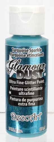 Glamour Dust 2oz Turquoise Sparkle, a premium ultra-fine glitter paint adding vibrant turquoise shine to crafts and decor.