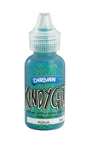 Five 36ml bottles of Derivan Kindy Glitz Aqua Glitter, perfect for vibrant, acid-free crafting and papercraft projects.