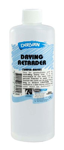 500ml bottle of Derivan Drying Retarder, enhancing acrylic paint blending with extended drying time for artists.