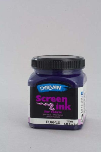 Vibrant purple, non-toxic Derivan Screen Ink for fabric printing, ideal for artists and safe for classrooms.